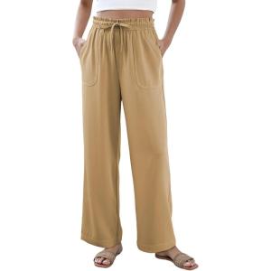 imageDokotoo Casual Pants for Women Loose Elastic High Waisted Drawstring Wide Leg Pants with PocketsKhaki
