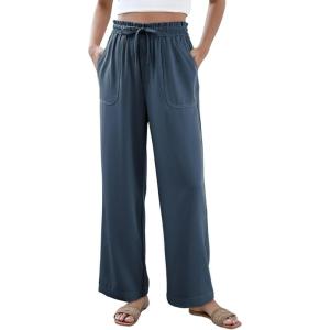 imageDokotoo Casual Pants for Women Loose Elastic High Waisted Drawstring Wide Leg Pants with PocketsSail Blue