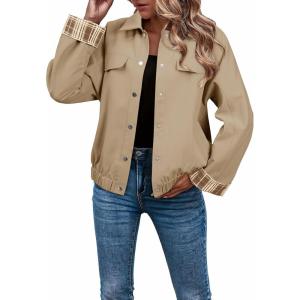 imageDokotoo Fall Jackets for Women 2025 Oversized Fashion Snap Button Color Blocked Sleeves Fall Casual CoatsBeige