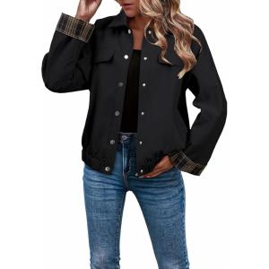 imageDokotoo Fall Jackets for Women 2025 Oversized Fashion Snap Button Color Blocked Sleeves Fall Casual CoatsBlack