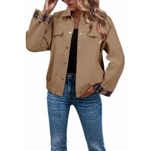 imageDokotoo Fall Jackets for Women 2025 Oversized Fashion Snap Button Color Blocked Sleeves Fall Casual CoatsCamel