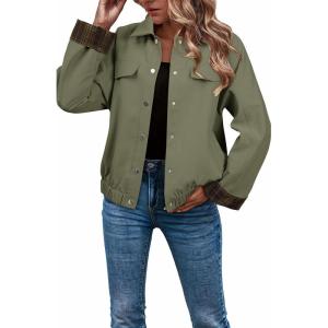 imageDokotoo Fall Jackets for Women 2025 Oversized Fashion Snap Button Color Blocked Sleeves Fall Casual CoatsVineyard Green