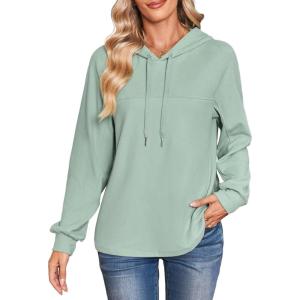 imageDokotoo Hoodies for Women Soft Long Sleeve Casual Hoodie Oversized Sweatshirt Lightweight Knit Pullover Hooded TopsSmoke Green