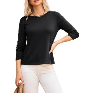 imageDokotoo Long Sleeve Shirts Crewneck Womens Tops 2025 Fall Outfits Comfort Basic Tees Fashion ClothingBlack