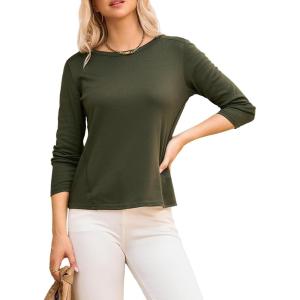 imageDokotoo Long Sleeve Shirts Crewneck Womens Tops 2025 Fall Outfits Comfort Basic Tees Fashion ClothingGreen