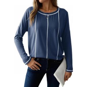 imageDokotoo Long Sleeve Shirts Split Back Womens Tops Fall Outfits 2025 Fashion Casual Womens ClothingBlue