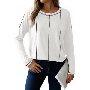 imageDokotoo Long Sleeve Shirts Split Back Womens Tops Fall Outfits 2025 Fashion Casual Womens ClothingWhite