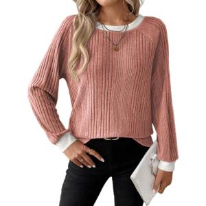 imageDokotoo Long Sleeve Shirts for Women Casual Fashion Loose Fit Womens Tops Crewneck Basic Pullover TunicsRose Pink