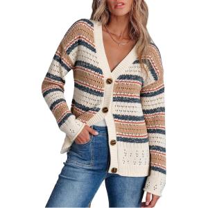 imageDokotoo Womens 2025 Fashion Casual Open Front Long Sleeve Hollow Out Crochet Knit Cardigans Sweaters Boho Outerwear CoatsBeige