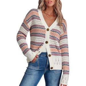 imageDokotoo Womens 2025 Fashion Casual Open Front Long Sleeve Hollow Out Crochet Knit Cardigans Sweaters Boho Outerwear CoatsOrchid Petal