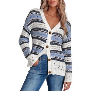 imageDokotoo Womens 2025 Fashion Casual Open Front Long Sleeve Hollow Out Crochet Knit Cardigans Sweaters Boho Outerwear CoatsSky Blue