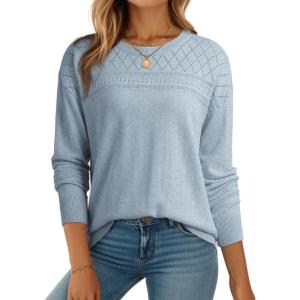 imageDokotoo Womens Casual Long Sleeve Wool Hollow Out Sweaters for Women 2025 Trendy Lightweight Crochet Pullover TopsBeau Blue