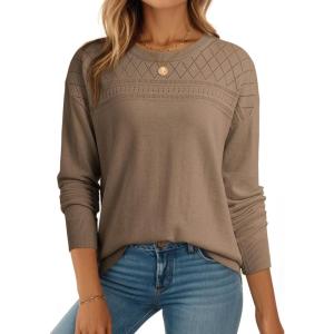 imageDokotoo Womens Casual Long Sleeve Wool Hollow Out Sweaters for Women 2025 Trendy Lightweight Crochet Pullover TopsDark Khaki