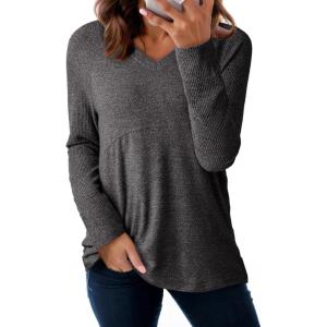 imageDokotoo Womens Casual T Shirts Long Sleeve V Neck Ribbed Knit Tops Tee ShirtsDirty Blue