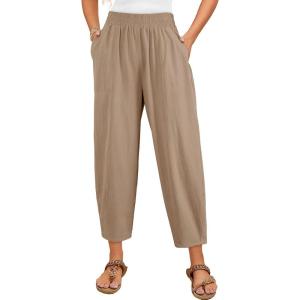imageDokotoo Womens Cotton Baggy Wide Leg Pants Casual Elastic Waisted Loose Lounge Harem Pants with PocketsSmoke Gray