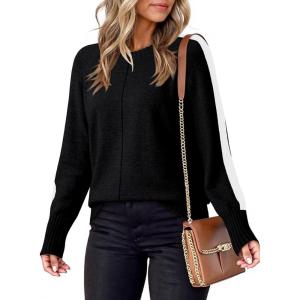 imageDokotoo Womens Fall Sweaters Casual Long Sleeve Crewneck Color Block Pullover Knit TopsBlack