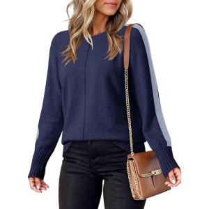 imageDokotoo Womens Fall Sweaters Casual Long Sleeve Crewneck Color Block Pullover Knit TopsBlue