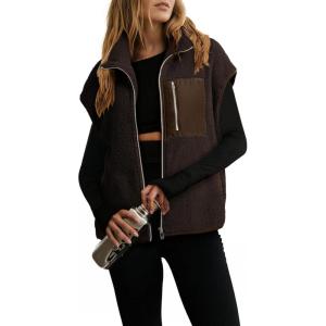 imageDokotoo Womens Fleece Jacket Vest Sleeveless Fuzzy Sherpa Jackets Zip Up Oversized Casual Coats Fall Winter Womens Tops 2025Dark Brown
