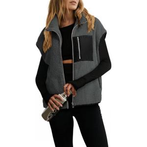 imageDokotoo Womens Fleece Jacket Vest Sleeveless Fuzzy Sherpa Jackets Zip Up Oversized Casual Coats Fall Winter Womens Tops 2025Grey