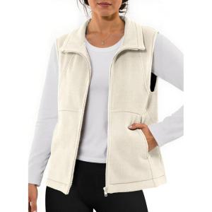 imageDokotoo Womens Full Zip Polar Fleece Vest Warm Winter Sleeveless Cardigan Lapel Collar Sherpa Coat Outerwear with PocketBeige