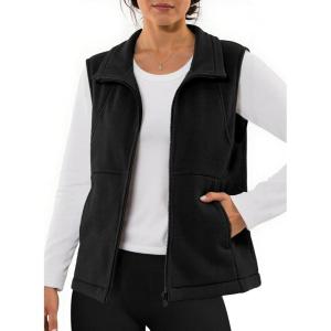 imageDokotoo Womens Full Zip Polar Fleece Vest Warm Winter Sleeveless Cardigan Lapel Collar Sherpa Coat Outerwear with PocketBlack