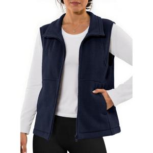 imageDokotoo Womens Full Zip Polar Fleece Vest Warm Winter Sleeveless Cardigan Lapel Collar Sherpa Coat Outerwear with PocketBlue