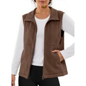 imageDokotoo Womens Full Zip Polar Fleece Vest Warm Winter Sleeveless Cardigan Lapel Collar Sherpa Coat Outerwear with PocketBrown