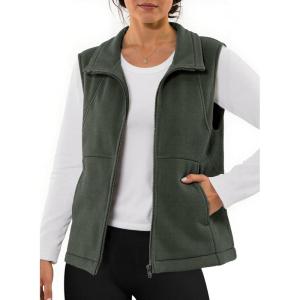 imageDokotoo Womens Full Zip Polar Fleece Vest Warm Winter Sleeveless Cardigan Lapel Collar Sherpa Coat Outerwear with PocketGreen