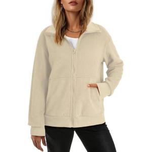 imageDokotoo Womens Lightweight Full Zip Soft Fleece Jacket 2025 Casual Sweatshirts Coat with PocketsBeige