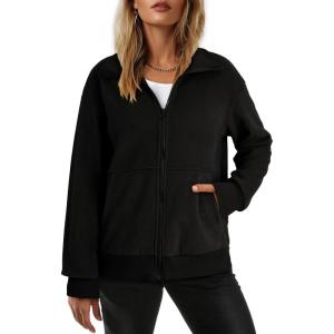 imageDokotoo Womens Lightweight Full Zip Soft Fleece Jacket 2025 Casual Sweatshirts Coat with PocketsBlack