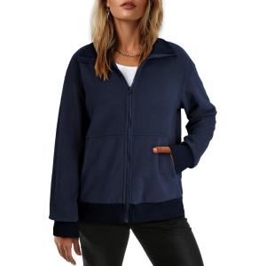 imageDokotoo Womens Lightweight Full Zip Soft Fleece Jacket 2025 Casual Sweatshirts Coat with PocketsBlue