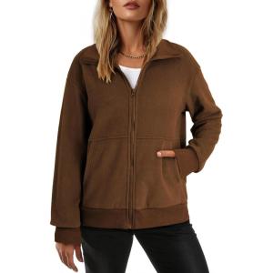 imageDokotoo Womens Lightweight Full Zip Soft Fleece Jacket 2025 Casual Sweatshirts Coat with PocketsChestnut