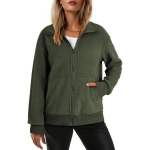 imageDokotoo Womens Lightweight Full Zip Soft Fleece Jacket 2025 Casual Sweatshirts Coat with PocketsGreen