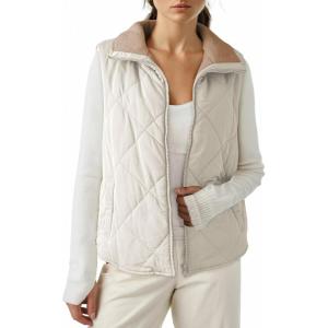 imageDokotoo Womens Oversized Puffer Vest Casual Full Zip Stand Collared Fleece Vest Quilted Padded Warm Coat OutwearBeige