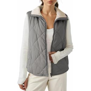 imageDokotoo Womens Oversized Puffer Vest Casual Full Zip Stand Collared Fleece Vest Quilted Padded Warm Coat OutwearMedium Grey