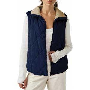 imageDokotoo Womens Oversized Puffer Vest Casual Full Zip Stand Collared Fleece Vest Quilted Padded Warm Coat OutwearSail Blue