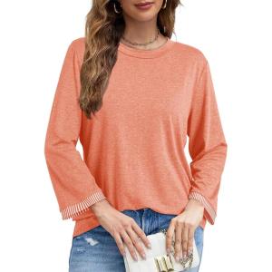 imageDokotoo Womens Shirts Lightweight 2025 Summer Fall Fashion 34 Length Sleeve T Shirts Casual Tops Basic BlousesGrapefruit Orange