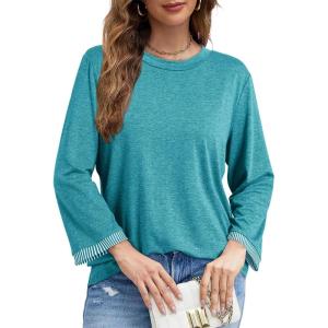 imageDokotoo Womens Shirts Lightweight 2025 Summer Fall Fashion 34 Length Sleeve T Shirts Casual Tops Basic BlousesTurquoise