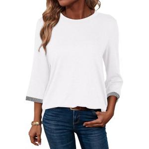 imageDokotoo Womens Shirts Lightweight 2025 Summer Fall Fashion 34 Length Sleeve T Shirts Casual Tops Basic BlousesWhite