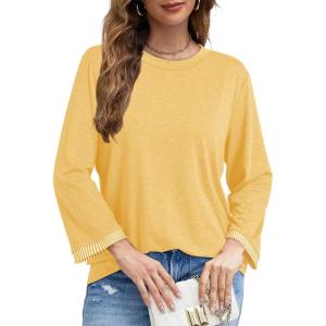 imageDokotoo Womens Shirts Lightweight 2025 Summer Fall Fashion 34 Length Sleeve T Shirts Casual Tops Basic BlousesYellow