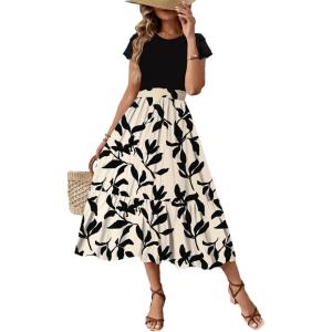imageDokotoo Womens Summer 2025 Maxi Dress Ruffle Short Sleeve Casual Floral Print Long Flowy Dresses with PocketsBlack a