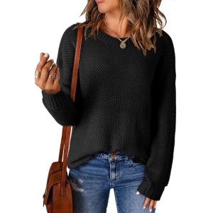 imageDokotoo Womens Sweaters Crewneck Ribbed Knit Waffle Pullover Sweaters 2025 Fall Winter Fashion ClothesBlack
