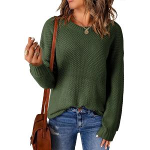 imageDokotoo Womens Sweaters Crewneck Ribbed Knit Waffle Pullover Sweaters 2025 Fall Winter Fashion ClothesGreen