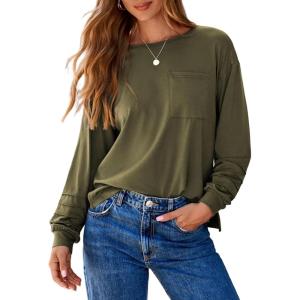 imageDokotoo Womens Tops 2025 Fashion Long Sleeve Shirts Loose Cute Crewneck Basic Business Tees BlousesGreen
