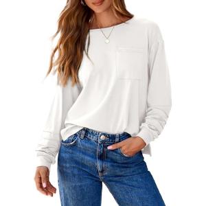 imageDokotoo Womens Tops 2025 Fashion Long Sleeve Shirts Loose Cute Crewneck Basic Business Tees BlousesWhite