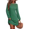 imageDokotoo Fall Dresses for Women 2025 Crew Neck Long Sleeve A Line Shift Dress Solid Color Loose Fit Mini DressKelly Green