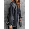 imageDokotoo Jean Jacket Frayed Washed Button Fall Denim Oversize Casual Fashion Shirts Long Sleeve Boyfriend for WomenC1 Black