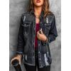 imageDokotoo Jean Jacket Frayed Washed Button Fall Denim Oversize Casual Fashion Shirts Long Sleeve Boyfriend for WomenC1 Black