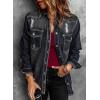 imageDokotoo Jean Jacket Frayed Washed Button Fall Denim Oversize Casual Fashion Shirts Long Sleeve Boyfriend for WomenC1 Black