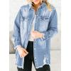 imageDokotoo Jean Jacket Frayed Washed Button Fall Denim Oversize Casual Fashion Shirts Long Sleeve Boyfriend for WomenC2 Grey